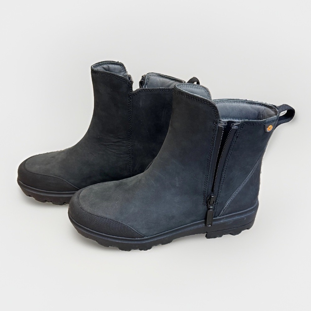 Bogs Holly Zip 72840-001 Rain Boot Womens US 6.5 Black Leather Waterproof Rugged